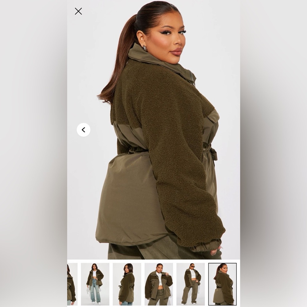 Fashion Nova Warm Me Up Babe Puffer Olive Teddy Jacket